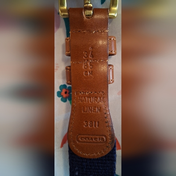 EUC Vintage Y2K Coach Navy Linen & Tan Leather Casual Prep Everyday Belt 39in - Picture 3 of 5